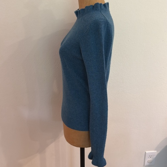 Margaret O’Leary sz XS 100% cashmere Blue Ruffled Neck Sweater great pre owned - Picture 5 of 7